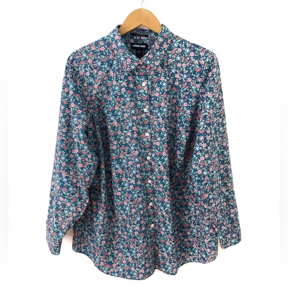 Lands' End Tops Lands End Womens Dress Shirt Plus 2w Floral Ditsy